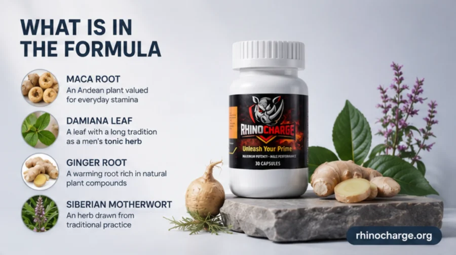 Rhinocharge — formula with maca root, damiana and ginger